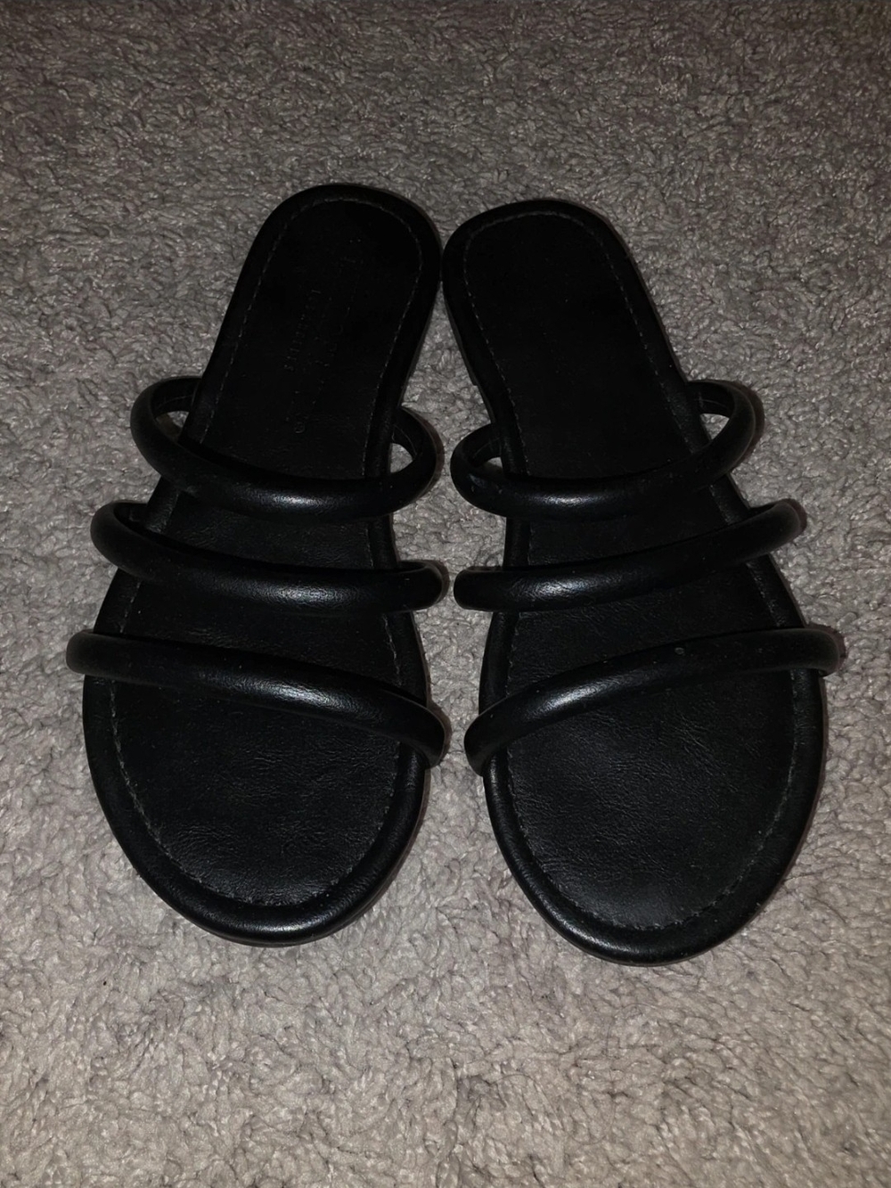 Triple-Strap Black Slide Sandals for Women